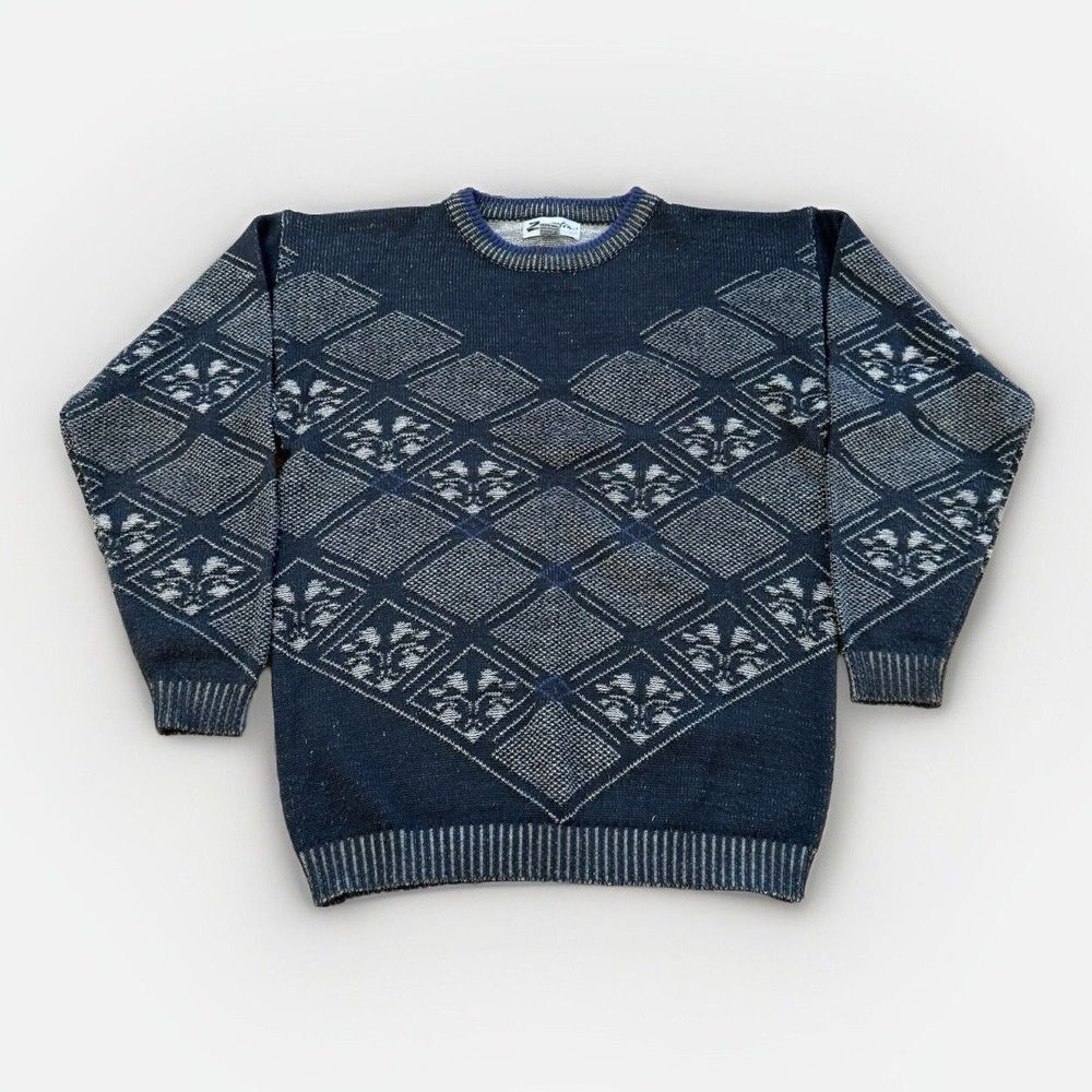 Zeppelin Sweater Mens XL Tall Acrylic Knit 90s Geometric Golf Preppy‎ Vintage